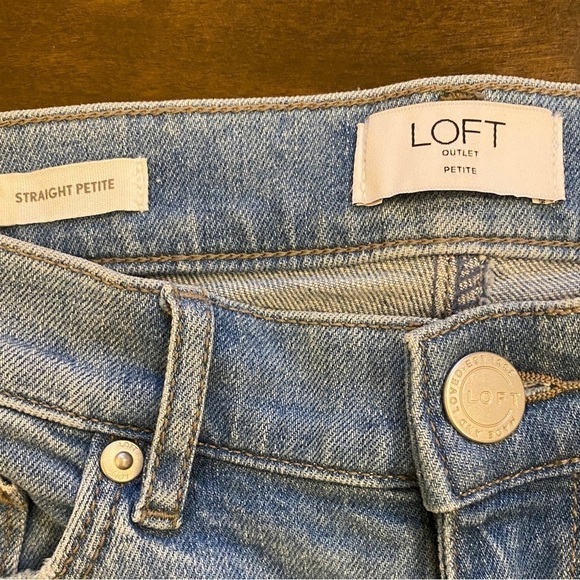 LOFT Outlet 0P Straight Jeans Women’s Distressed Stretch Light Wash Crop - Picture 9 of 15